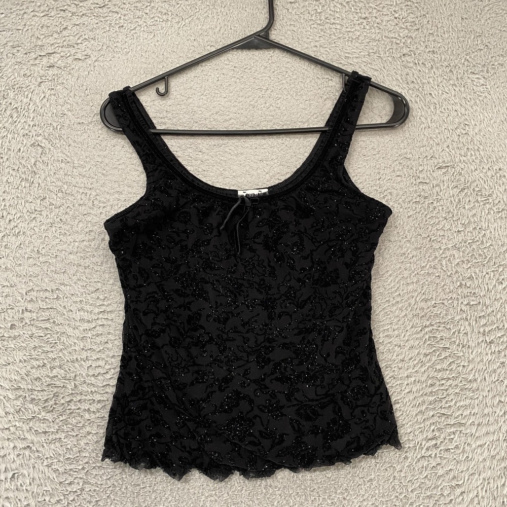 Arianne Y2K Tank Womens Medium Fairy Grunge Glitter Floral Mesh Whimsigoth Black